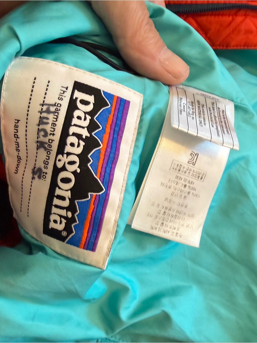 Patagonia Teal and Orange Kids Quilted Jacket boys 5/6 - Picture 6 of 9